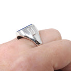 Vintage Lapis Lazuli Ring - Modernist 14k White Gold Flat Top Blue Gem Signet - Circa 1970s Size 10 Diamond Accented Fine Unisex Jewelry