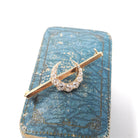 Diamond Crescent Moon Brooch - Edwardian 14k Yellow Gold Antique Cut Natural .70 CTW Pendant Bar Pin - Early 1900s Celestial Fine Jewelry