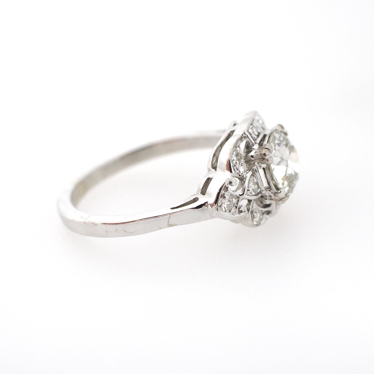 Vintage Engagement Ring - Mid Century Era 14k White Gold 1.36 CTW Natural Diamonds - Circa 1950s Era Size 7 1/2 Fine Cluster Bridal Jewelry