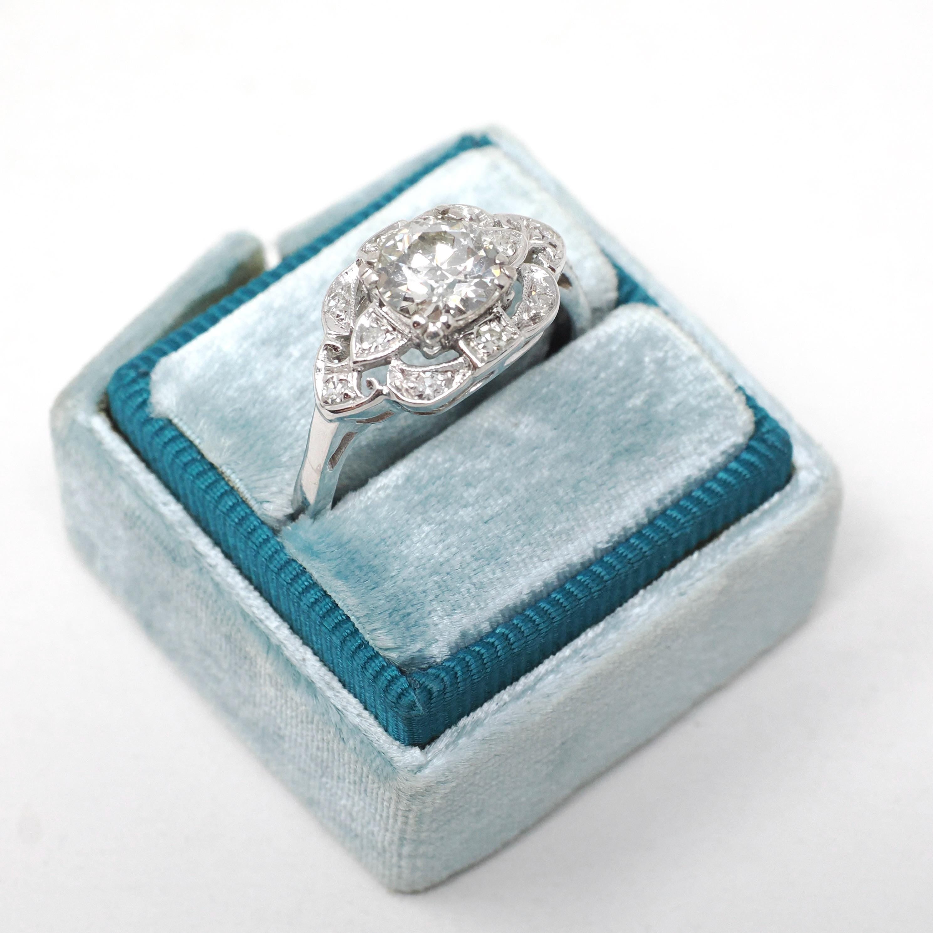 Vintage Engagement Ring - Mid Century Era 14k White Gold 1.36 CTW Natural Diamonds - Circa 1950s Era Size 7 1/2 Fine Cluster Bridal Jewelry