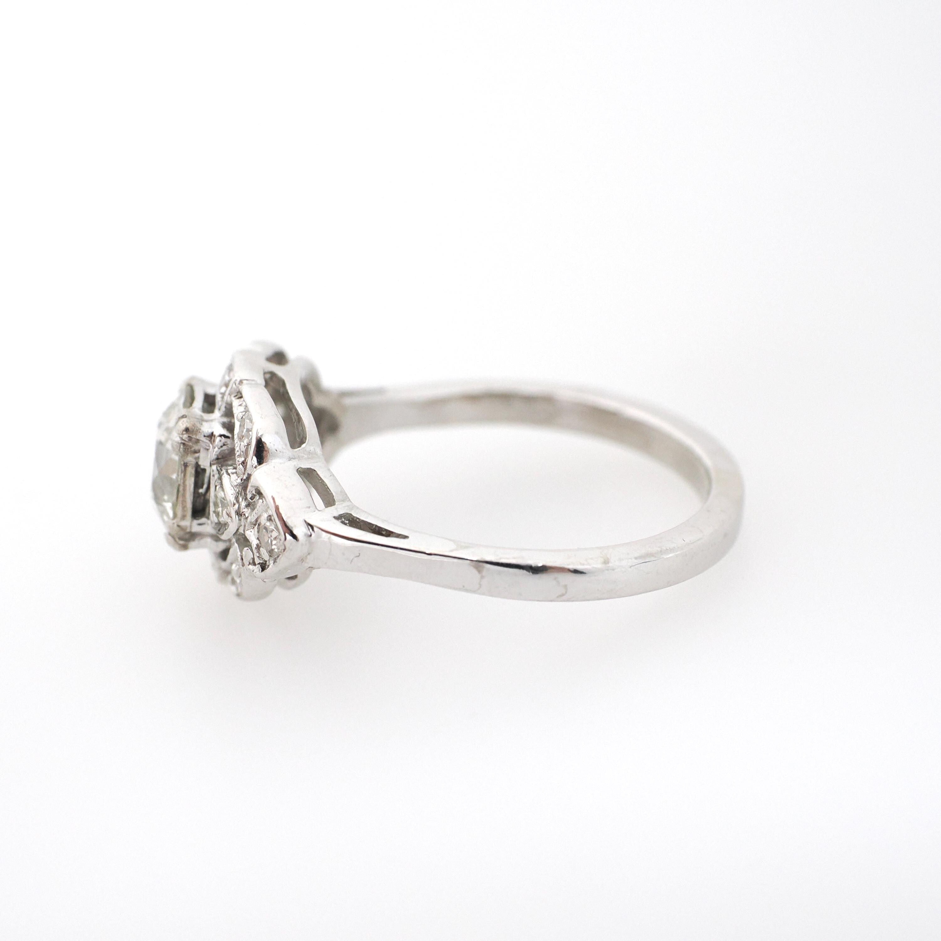 Vintage Engagement Ring - Mid Century Era 14k White Gold 1.36 CTW Natural Diamonds - Circa 1950s Era Size 7 1/2 Fine Cluster Bridal Jewelry