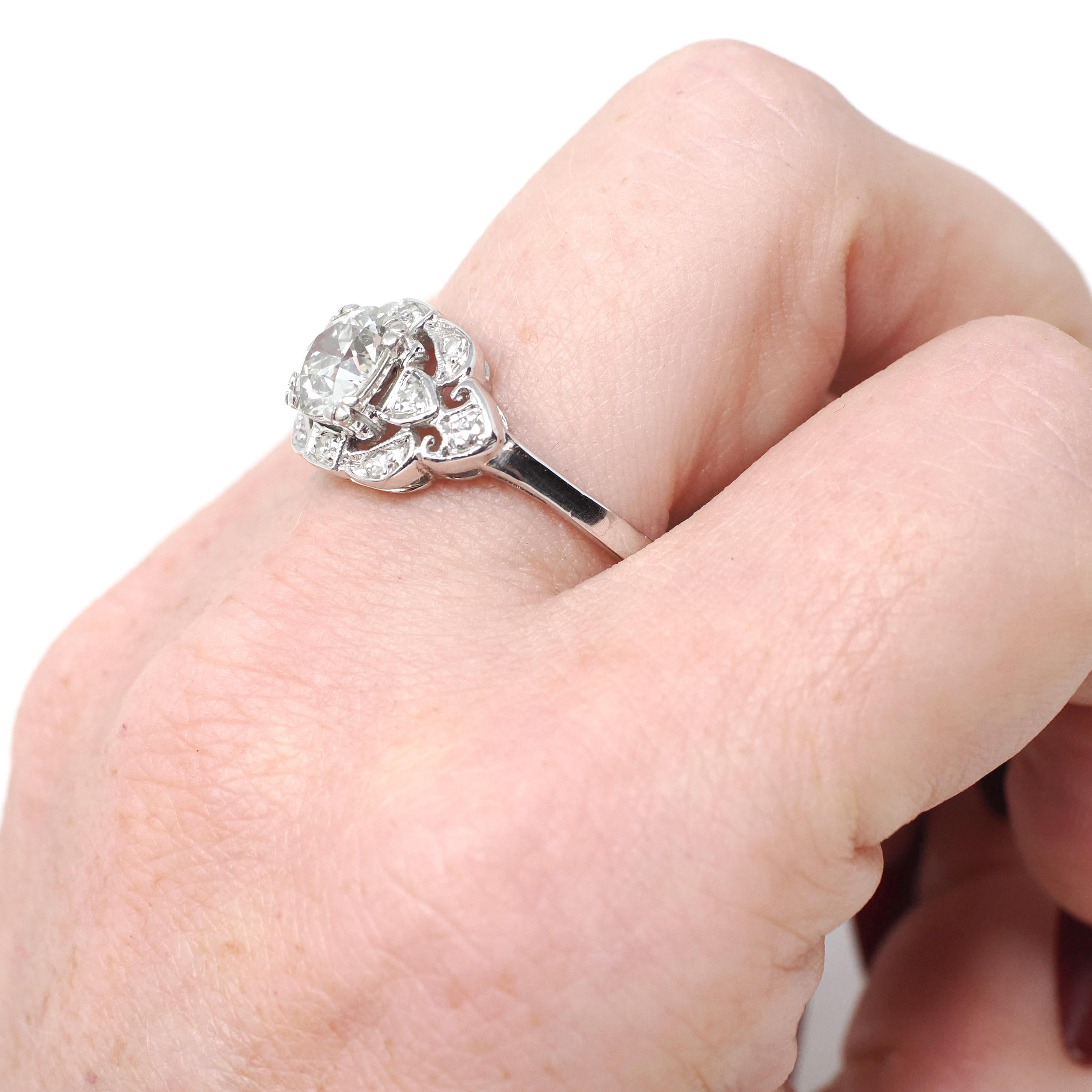 Vintage Engagement Ring - Mid Century Era 14k White Gold 1.36 CTW Natural Diamonds - Circa 1950s Era Size 7 1/2 Fine Cluster Bridal Jewelry