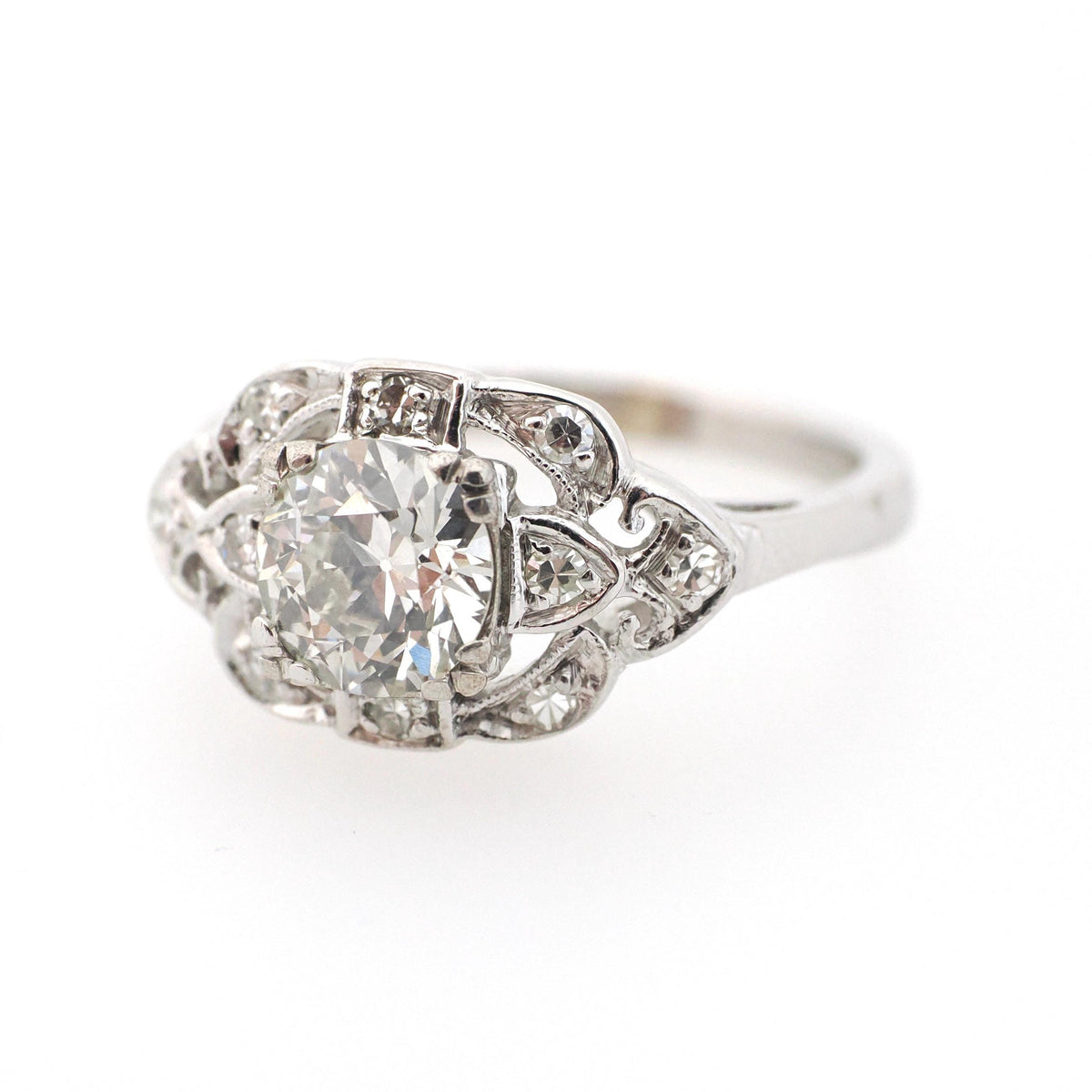 Vintage Engagement Ring - Mid Century Era 14k White Gold 1.36 CTW Natural Diamonds - Circa 1950s Era Size 7 1/2 Fine Cluster Bridal Jewelry