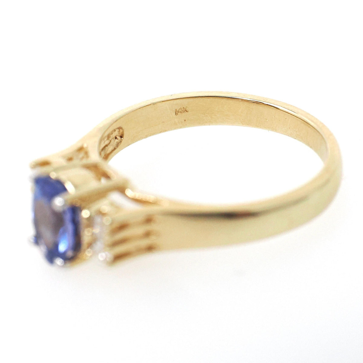 Tanzanite & Diamond Ring - Contemporary 14k Yellow Gold Oval Faceted .83 CT Gemstone - Estate 1990s Size 6 1/4 Accented Fine Modern Jewelry