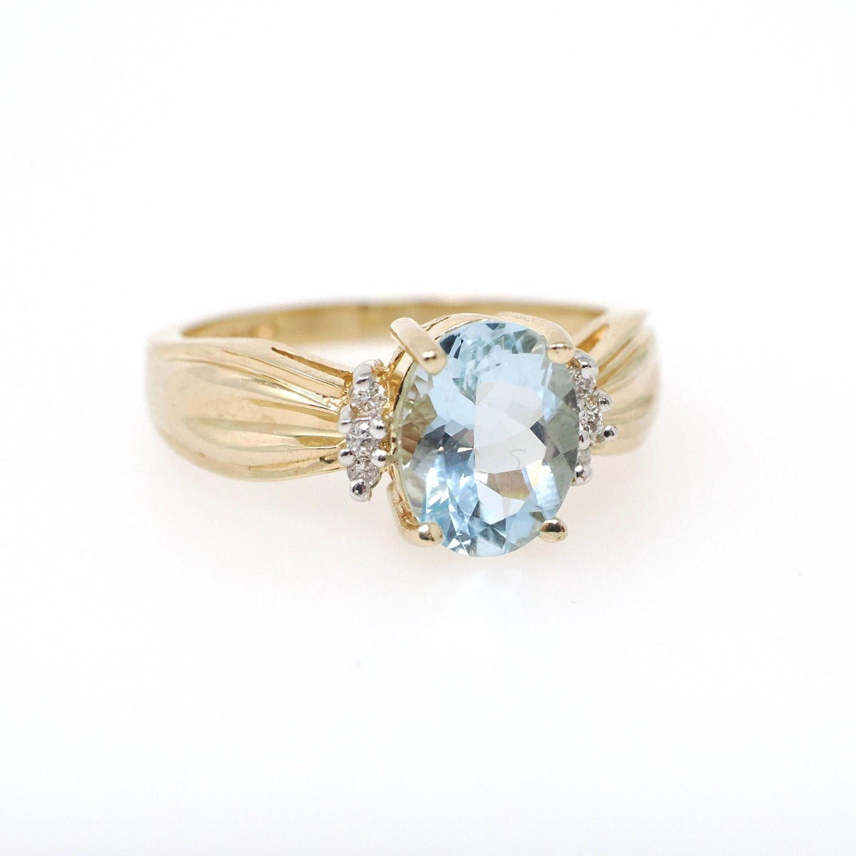 Aquamarine & Diamond Ring - Contemporary 14k Yellow Gold Oval Faceted 1.80 CT Blue Gem - Estate Circa 2000's Size 7 Fine Statement Jewelry