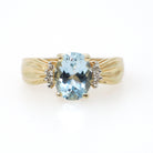 Aquamarine & Diamond Ring - Contemporary 14k Yellow Gold Oval Faceted 1.80 CT Blue Gem - Estate Circa 2000's Size 7 Fine Statement Jewelry