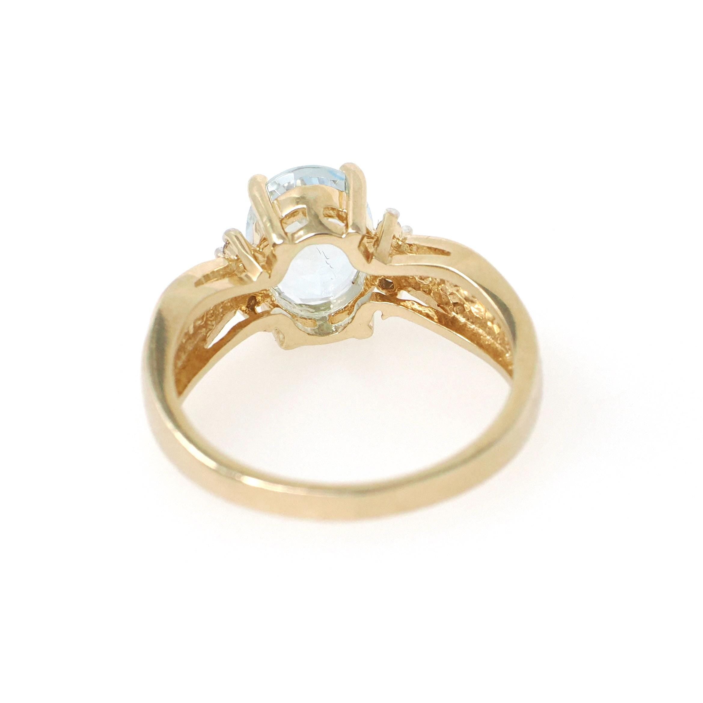 Aquamarine & Diamond Ring - Contemporary 14k Yellow Gold Oval Faceted 1.80 CT Blue Gem - Estate Circa 2000's Size 7 Fine Statement Jewelry