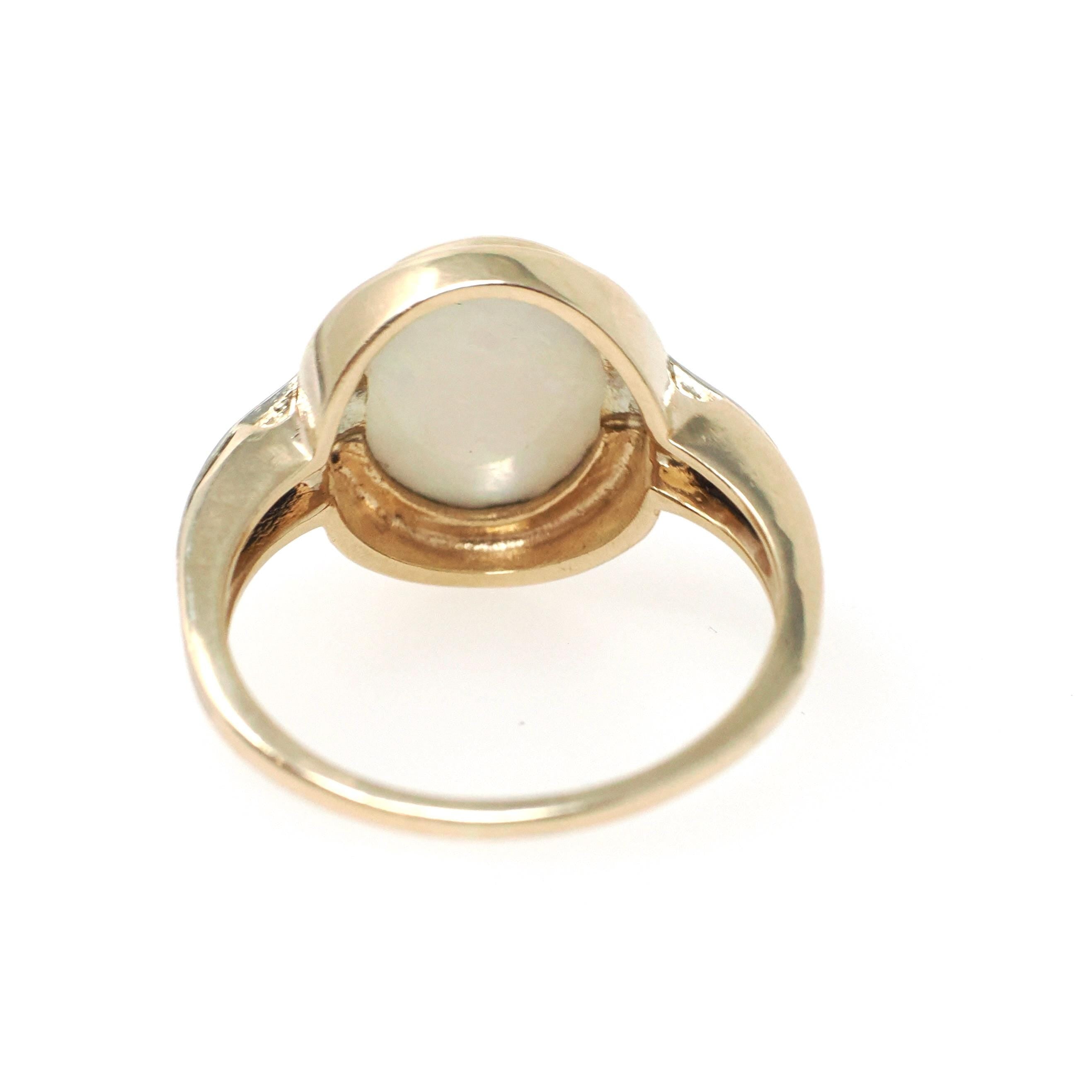 Vintage Opal Ring - Mid Century 10k Yellow Gold Natural Cabochon Gemstone Solitaire - Circa 1960s Size 7 3/4 October Birthstone Fine Jewelry