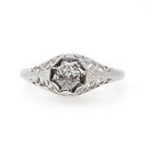 Art Deco Engagement Ring - Vintage 14k White Gold Filigree 0.18 CT Old European Diamond Solitaire - Circa 1930s Era Size 8 1/2 Fine Jewelry