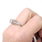 Art Deco Engagement Ring - Vintage 14k White Gold Filigree 0.18 CT Old European Diamond Solitaire - Circa 1930s Era Size 8 1/2 Fine Jewelry