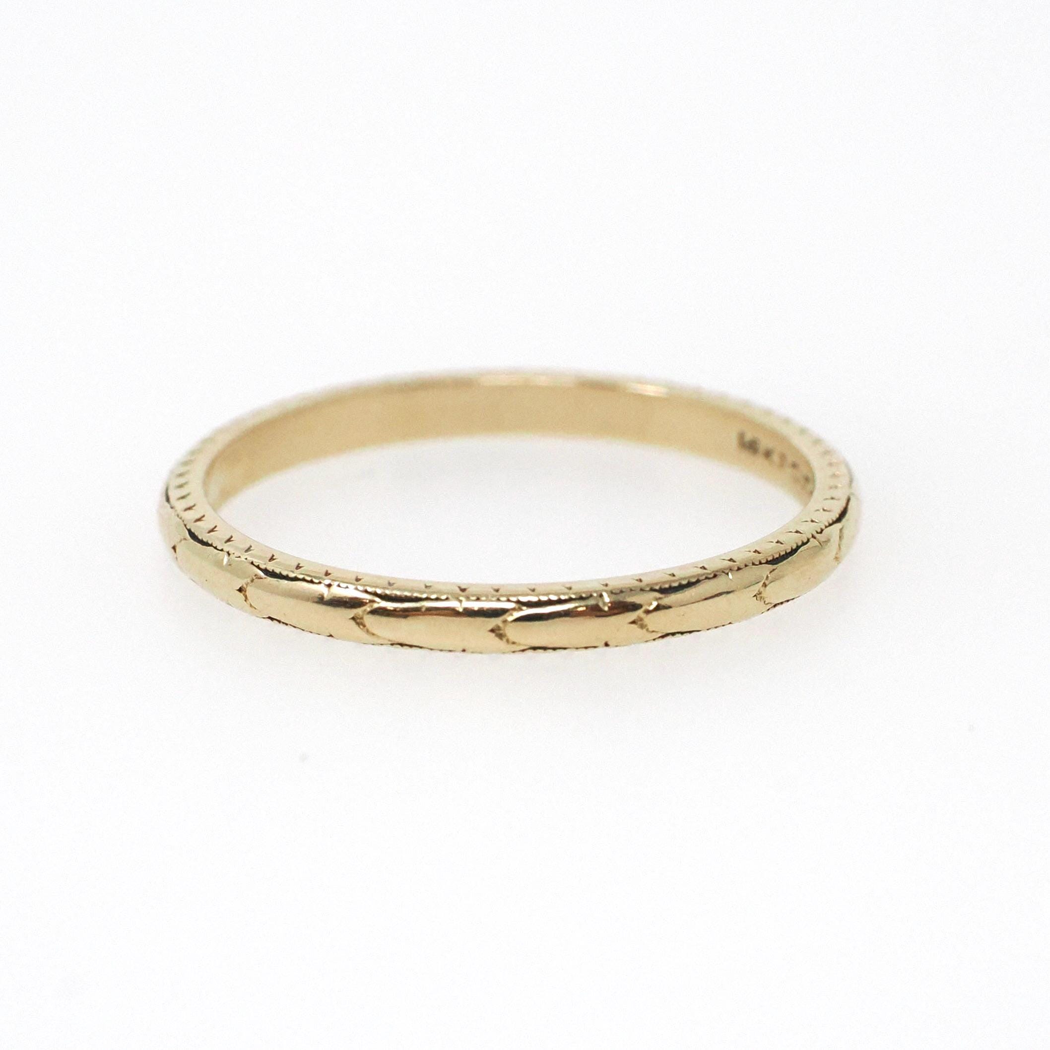 Vintage Eternity Band - Art Deco 14k Yellow Gold 2.0mm Orange Blossom Flower Ring - Circa 1930s Size 7 JR Wood Artcarved Fine Bridal Jewelry