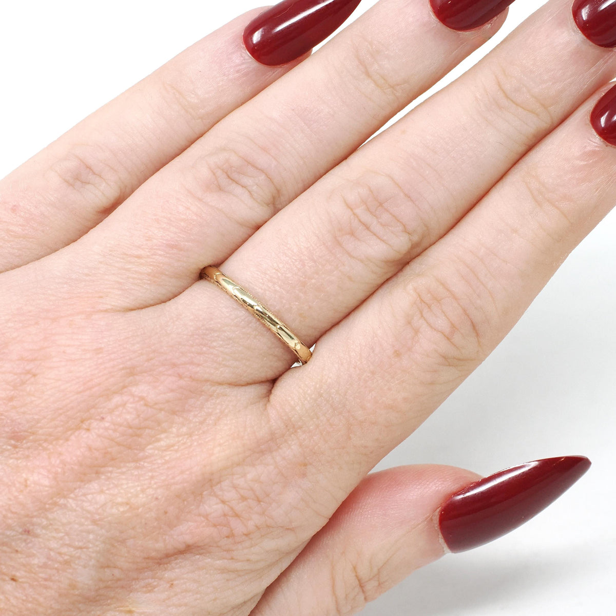 Vintage Eternity Band - Art Deco 14k Yellow Gold 2.0mm Orange Blossom Flower Ring - Circa 1930s Size 7 JR Wood Artcarved Fine Bridal Jewelry
