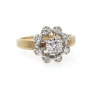 Diamond Engagement Ring - Modernist 14k Yellow & White Gold .33 CTW Floral Cluster Halo - Circa 1970s Era Size 7 3/4 Fine Engagement Jewelry