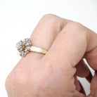 Diamond Engagement Ring - Modernist 14k Yellow & White Gold .33 CTW Floral Cluster Halo - Circa 1970s Era Size 7 3/4 Fine Engagement Jewelry
