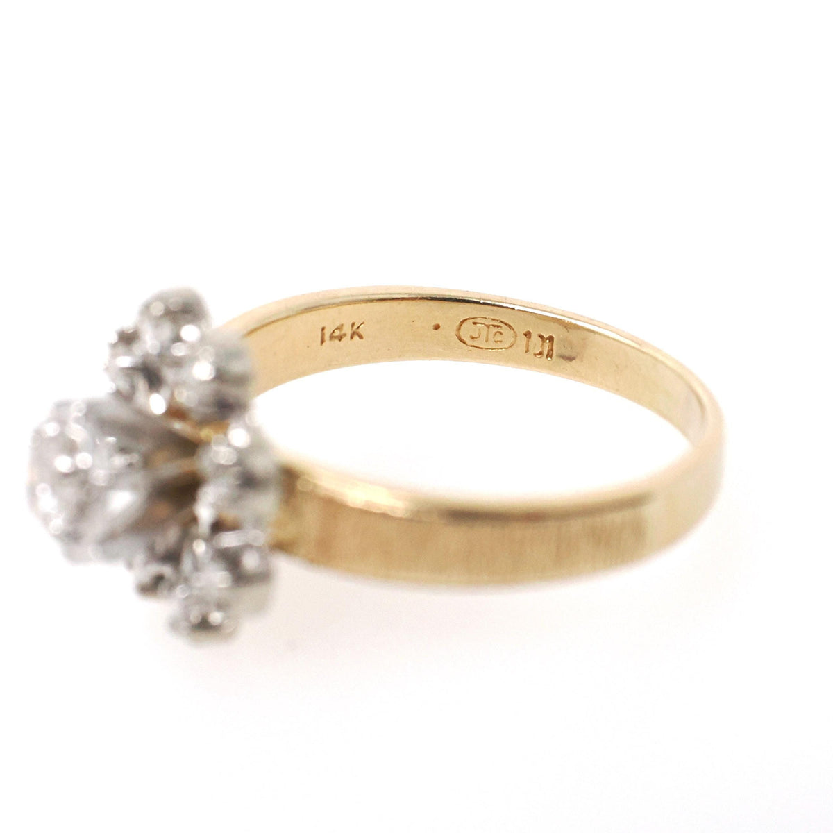 Diamond Engagement Ring - Modernist 14k Yellow & White Gold .33 CTW Floral Cluster Halo - Circa 1970s Era Size 7 3/4 Fine Engagement Jewelry