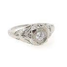 Art Deco Engagement Ring - Antique 18k White Gold Filigree 0.15 CT Old European Cut Diamond Solitaire - Circa 1920s Era Size 6 Fine Jewelry