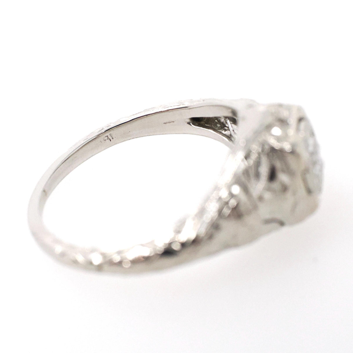 Art Deco Engagement Ring - Antique 18k White Gold Filigree 0.15 CT Old European Cut Diamond Solitaire - Circa 1920s Era Size 6 Fine Jewelry