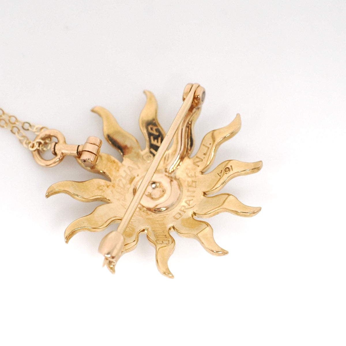 Antique Starburst Necklace - Edwardian 14k Yellow Gold Seed Pearls Brooch Pendant - Circa 1910s Sun Star Celestial Fine Statement Jewelry