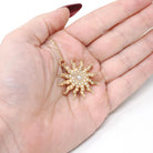 Antique Starburst Necklace - Edwardian 14k Yellow Gold Seed Pearls Brooch Pendant - Circa 1910s Sun Star Celestial Fine Statement Jewelry