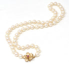 Pearl Strand Necklace - Estate 14k Yellow Gold Flower Clasp Ruby Accent 6 MM Freshwater Beads - Contemporary Era Choker Fine Jewelry