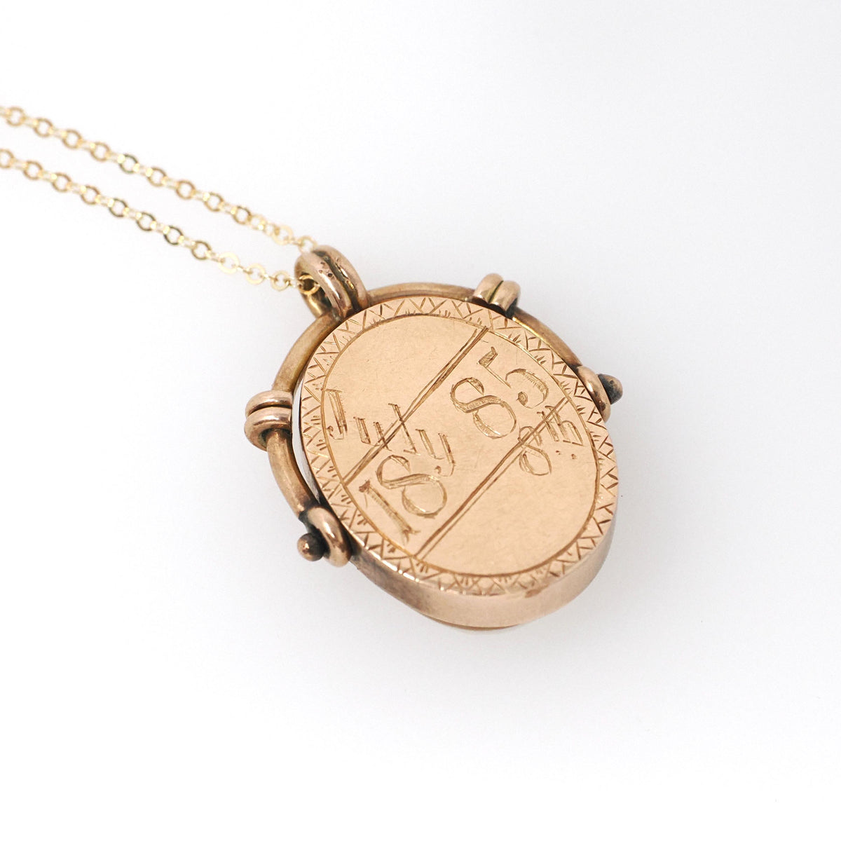 Antique Flip Pendant - Victorian 10K Rosy Yellow Gold Carved Shell Cameo Spinner Necklace - Dated July 8th 1885 Two Sided Statement Jewelry