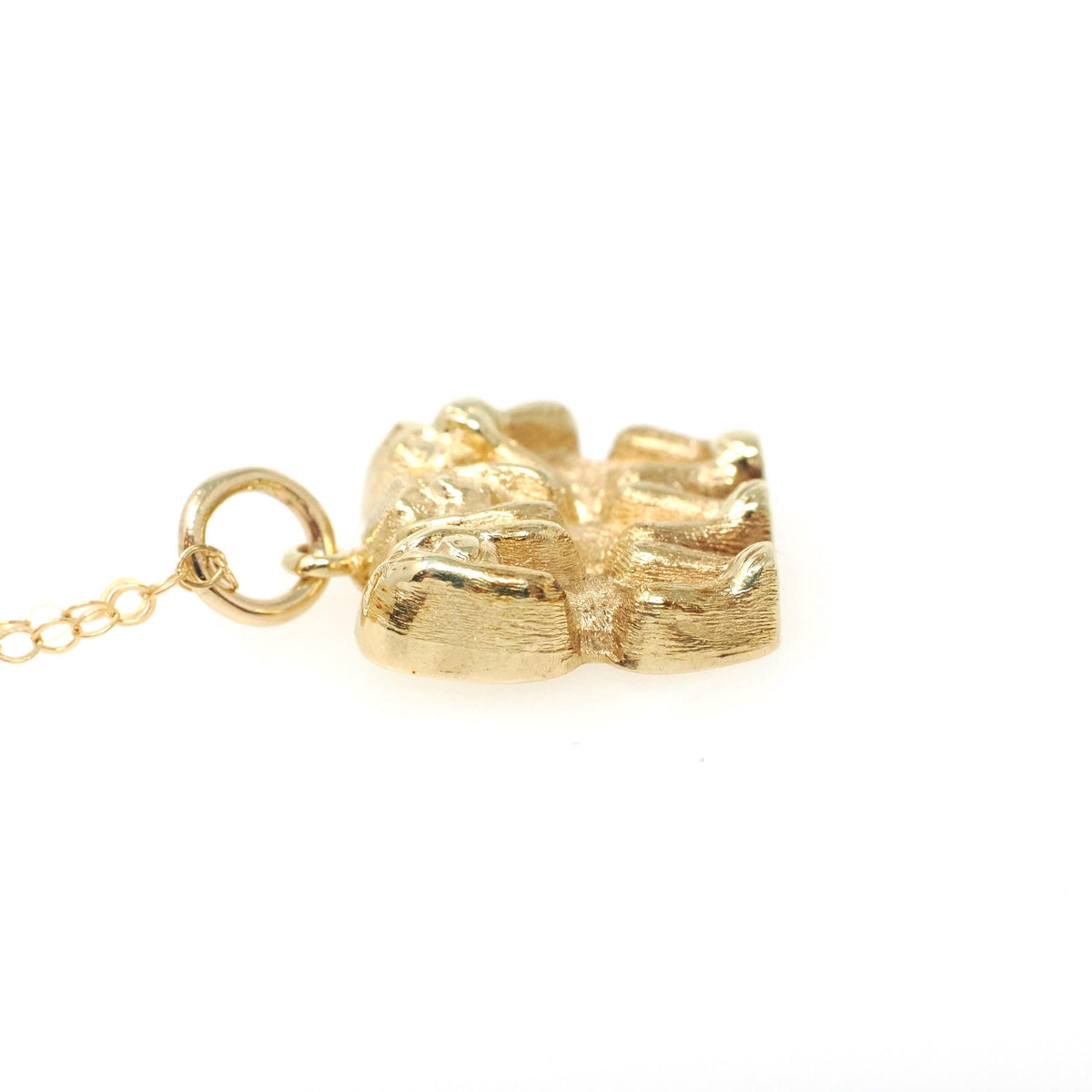 Three Wise Monkeys Charm - Vintage 14k Yellow Gold See Hear Speak No Evil Pendant Necklace - Bold Gold Estate 1980s Figural Animal Jewelry