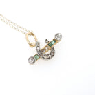 Edwardian Horseshoe Pendant - Antique 18k Yellow Gold & Platinum Emerald Diamond Charm - Circa 1910s Era Good Luck Equestrian Fine Jewelry