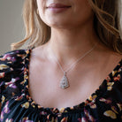 Art Deco Pendant Necklace - Vintage 14k White Gold Natural .02 CT Diamond Green Glass Triangle Accented - Circa 1930s Fine Filigree Jewelry