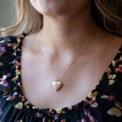Estate Heart Locket - Modern 10k Yellow Gold Engraved Flower Leaf Design Necklace Pendant - Circa 2000's Era Photograph Keepsake PPC Jewelry