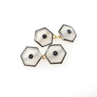 Art Deco Cufflinks - Antique 18k Yellow White Gold Matched Hexagonal Natural Sapphire Rock Crystal Quartz - Circa 1930s Fine Enamel Jewelry