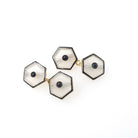 Art Deco Cufflinks - Antique 18k Yellow White Gold Matched Hexagonal Natural Sapphire Rock Crystal Quartz - Circa 1930s Fine Enamel Jewelry