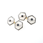 Art Deco Cufflinks - Antique 18k Yellow White Gold Matched Hexagonal Natural Sapphire Rock Crystal Quartz - Circa 1930s Fine Enamel Jewelry