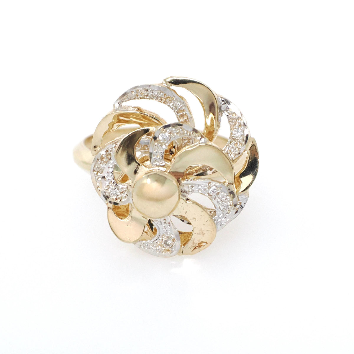 Diamond Spinner Ring - Contemporary 14k Yellow Gold Motion Kinetic Pinwheel Style - Estate .10 CTW Gemstone Size 6 3/4 Fidget Fine Jewelry