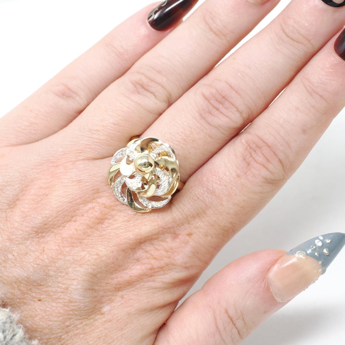 Diamond Spinner Ring - Contemporary 14k Yellow Gold Motion Kinetic Pinwheel Style - Estate .10 CTW Gemstone Size 6 3/4 Fidget Fine Jewelry