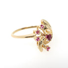 Vintage Bypass Ring - Retro 18k Yellow Gold Created Ruby & Pink Sapphire Spray - Circa 1980s Size 7 1/4 Alternative Engagement Fine Jewelry