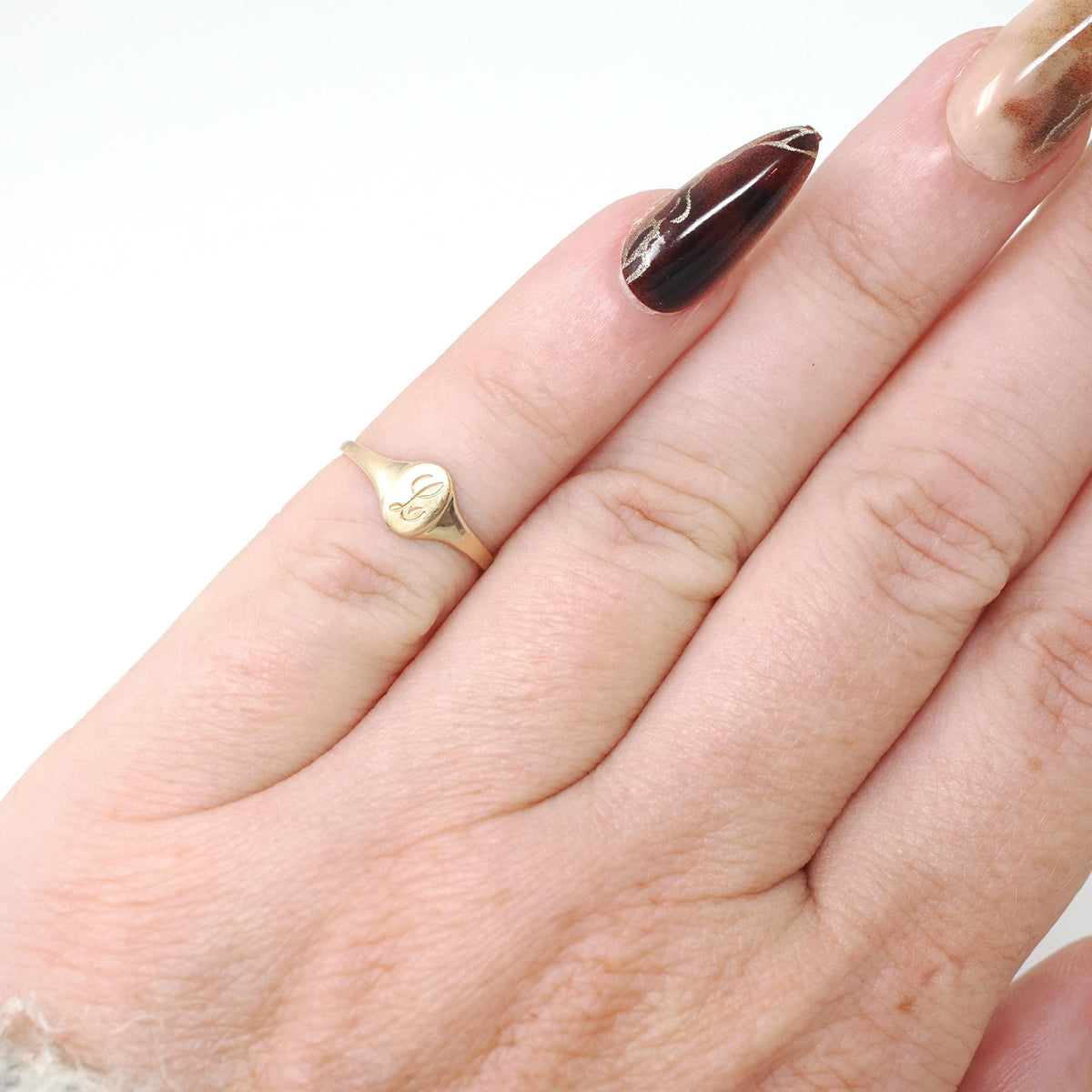 Initial "L" Ring - Mid Century 10k Yellow Gold Engraved Cursive Monogrammed - Vintage Circa 1960s Era Size 1 3/4 Fine Childrens Jewelry