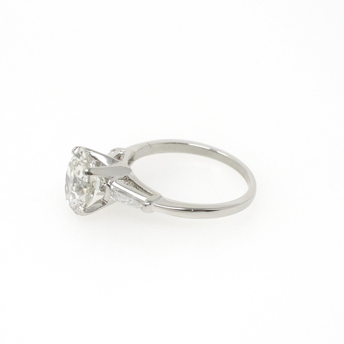 Vintage Engagement Ring - Mid Century Platinum Natural 2.24 CTW Oval & Baguette Diamonds - Circa 1960s Size 6.25 Fine Bridal Wedding Jewelry