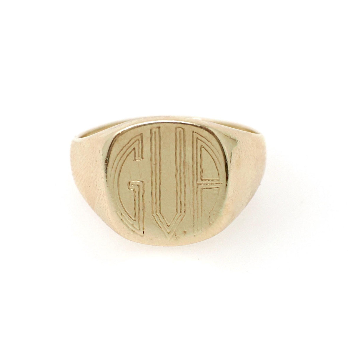 Vintage Signet Ring - Mid Century 10k Yellow Gold "GVA" Engraved Ring - Circa Early 1960s Era Size 5 1/2 Unisex Fine Statement Jewelry
