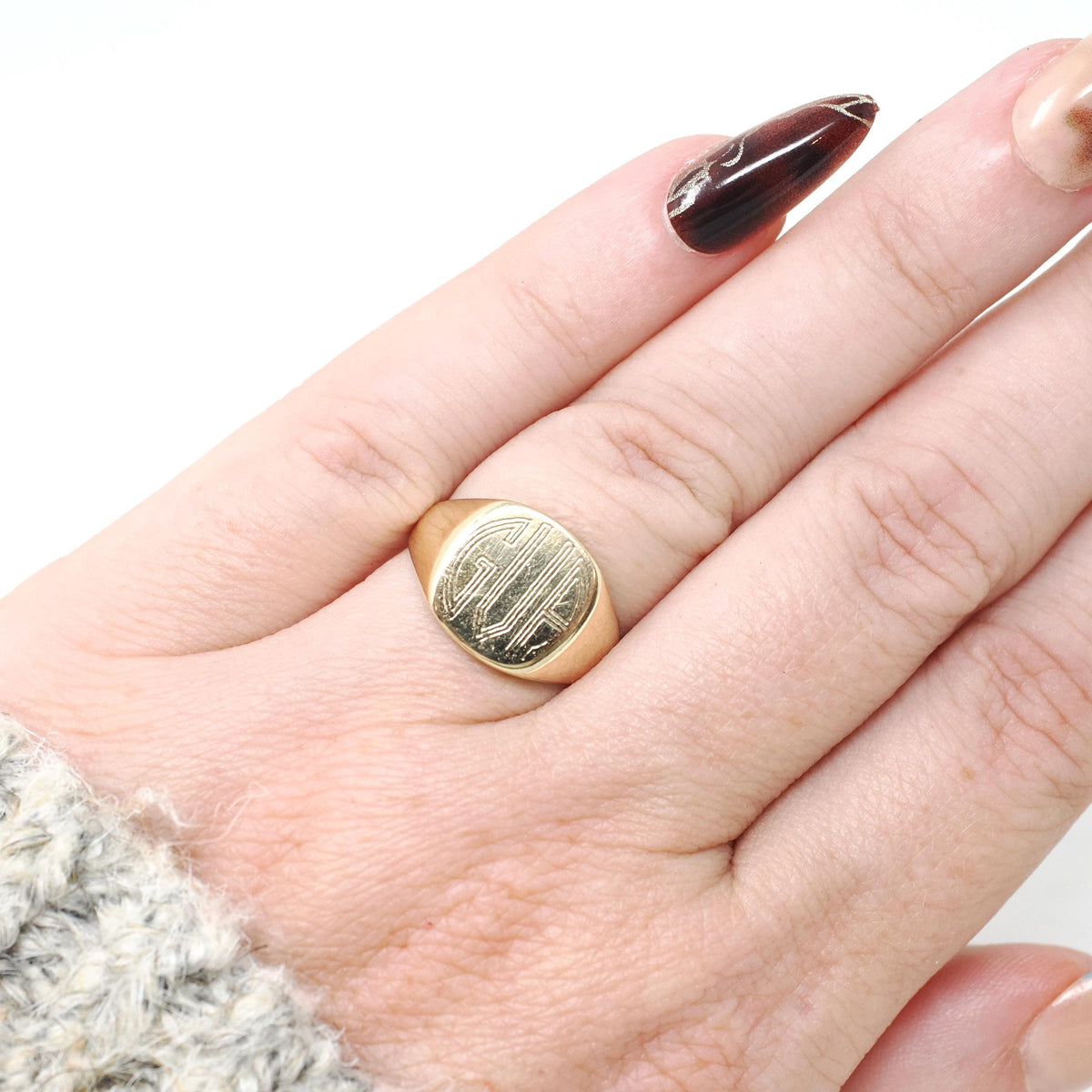 Vintage Signet Ring - Mid Century 10k Yellow Gold "GVA" Engraved Ring - Circa Early 1960s Era Size 5 1/2 Unisex Fine Statement Jewelry