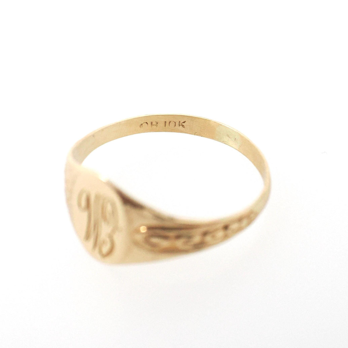 Letters "EM" Ring - Retro 10k Yellow Gold Engraved Cursive Initials - Vintage Circa 1940s Era Size 1 3/4 Pinky Midi Fine OB Baby Jewelry