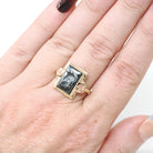 Hematite Intaglio Ring - Retro 10k Yellow & Rose Gold Carved Gray Roman Centurion Gem - Circa 1940s Size 7 1/2 Flower Fine Statement Jewelry