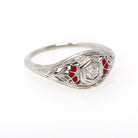 Deco Engagement Ring - Antique 14k White Gold Hexagonal .07CT Diamond Filigree Solitaire - Circa 1920s Size 5 1/4 Fine Enamel Detail Jewelry