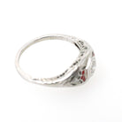Deco Engagement Ring - Antique 14k White Gold Hexagonal .07CT Diamond Filigree Solitaire - Circa 1920s Size 5 1/4 Fine Enamel Detail Jewelry