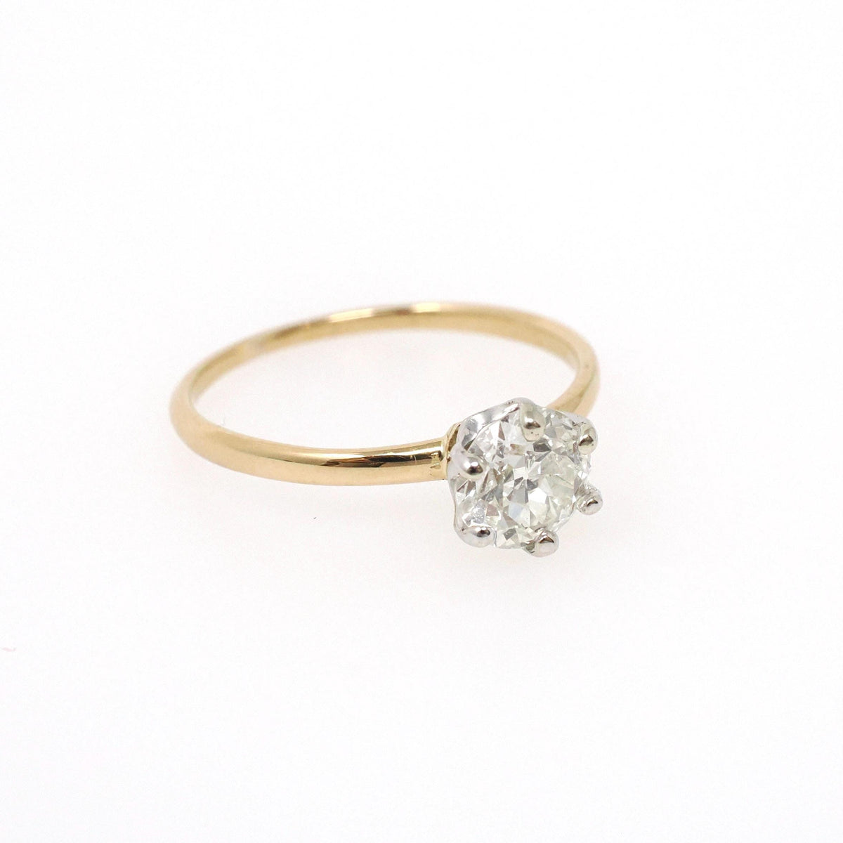 Antique Engagement Ring - 18k Yellow Gold Platinum Crown .95 CT Old European Cut Diamond Solitaire - Size 6 3/4 Tiffany & Co Fine Jewelry