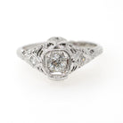 Art Deco Engagement Ring - Vintage 18k White Gold Filigree .38 CTW Old European Cut Diamond - Circa 1930s Era Size 6 3/4 Fine Floral Jewelry