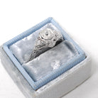 Art Deco Engagement Ring - Vintage 18k White Gold Filigree .38 CTW Old European Cut Diamond - Circa 1930s Era Size 6 3/4 Fine Floral Jewelry