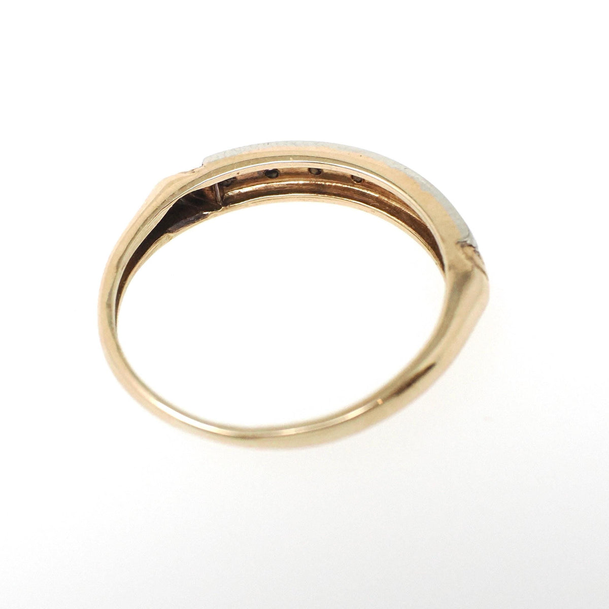Diamond Wedding Band - Mid Century 14k Yellow & White Gold Rough Cut Gem Ring - Circa 1950s Size 4.5 Fine Two Tone Dainty Bridal Jewelry