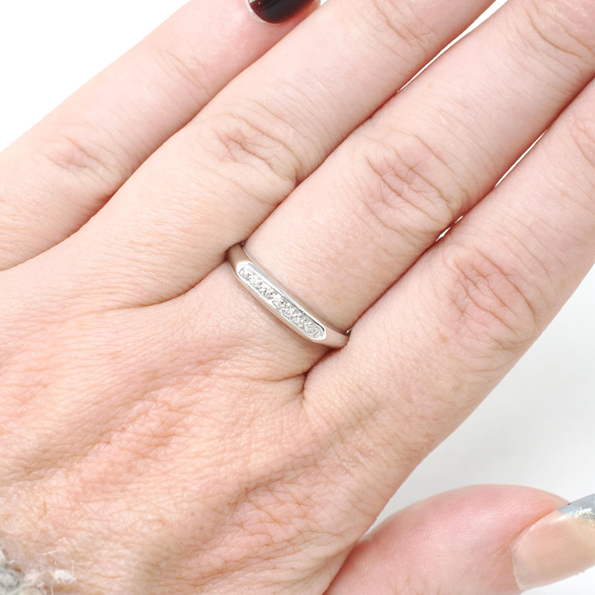 Mid Century Diamond Band - Vintage 14k White Gold .05 CTW Natural Gem Ring - Circa 1950s Era Size 5 3/4 Fine Wedding Bridal Stacking Jewelry