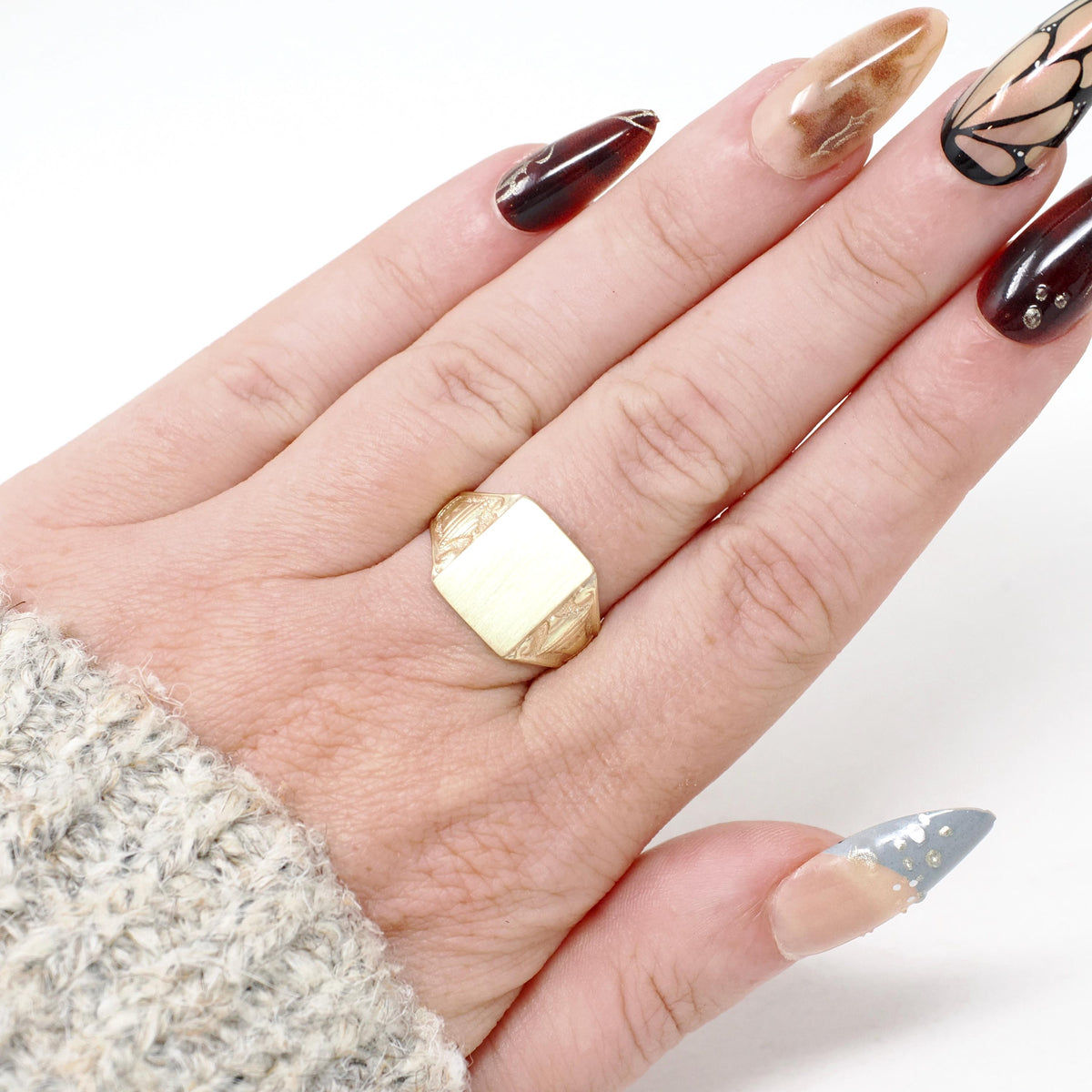 Antique Urn Ring - Edwardian 10k Yellow Gold Blank Engravable Rectangular Signet - Circa 1900s Size 6 1/2 JR Wood Fine Satin Finish Jewelry