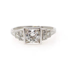 Art Deco Diamond Ring - Vintage 18k White Gold .62 CTW Old European Cut Engagement - Circa 1930s Era Size 6.5 Fine Geometric Bridal Jewelry